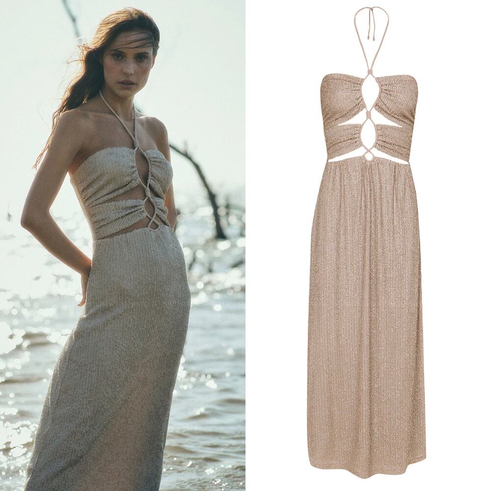 Vix Beige Halter Maxi Dress